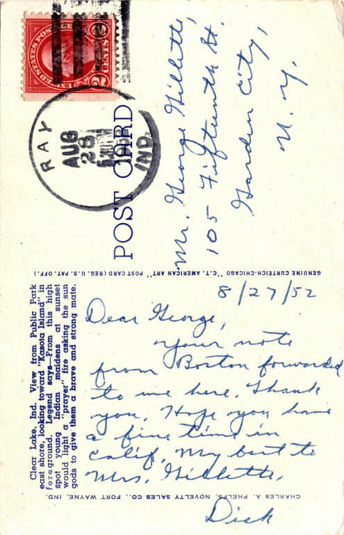 Clear Lake Steuben County Indiana Postcard